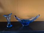Bayel France Glazen schaal en vaas - Blauw glas, Antiek en Kunst, Antiek | Glas en Kristal, Ophalen of Verzenden