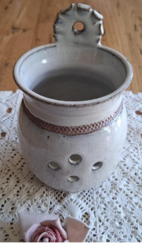 Kleine Franse brocante gres knoflookpot, handgemaakt, Antiek en Kunst, Curiosa en Brocante, Ophalen of Verzenden