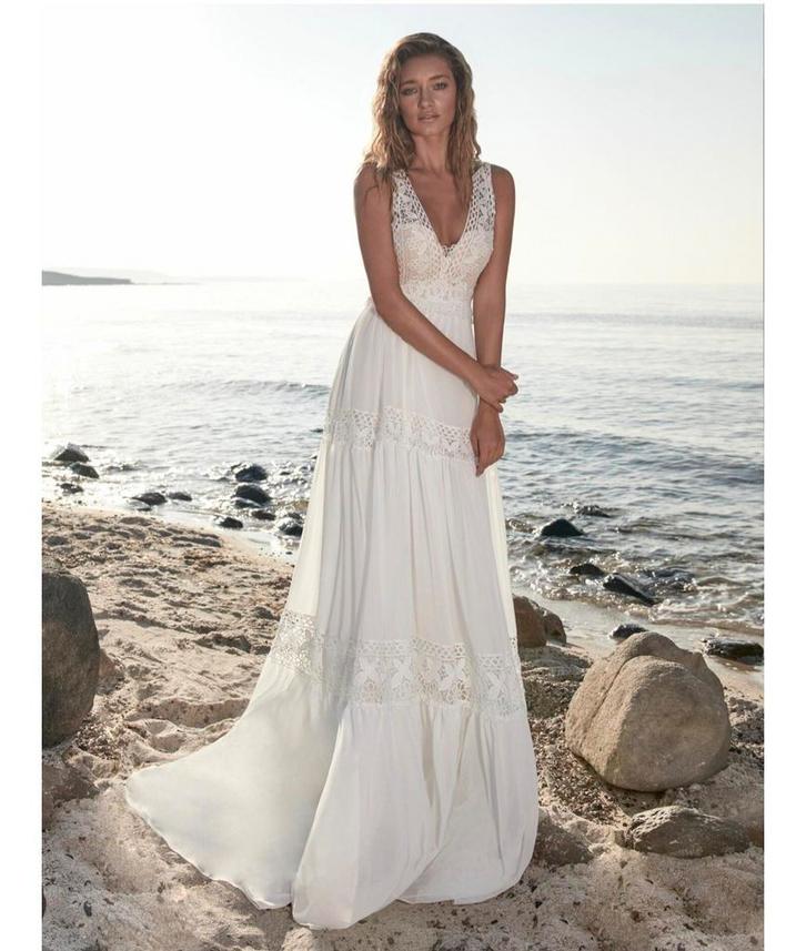 Boho trouwjurk Hervé Paris maat 36 38, Kleding | Dames, Trouwkleding en Trouwaccessoires, Zo goed als nieuw, Trouwjurk, Wit, Ophalen of Verzenden