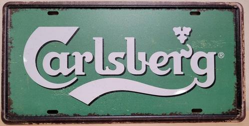 Carlsberg bier reclamebord van metaal license plate wandbord, Verzamelen, Biermerken, Nieuw, Reclamebord, Plaat of Schild, Overige merken