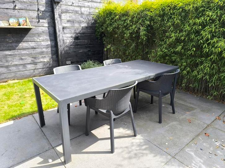 Tuintafel incl 4 stoelen (Leen Bakker), Tuin en Terras, Tuintafels, Gebruikt, Rechthoekig, Ophalen of Verzenden