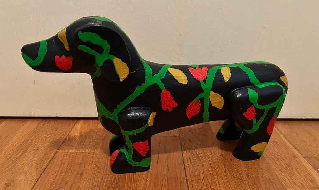 Tekkel honden beeld zwart met schildering, Verzamelen, Beelden en Beeldjes, Ophalen of Verzenden, Zo goed als nieuw, Dier