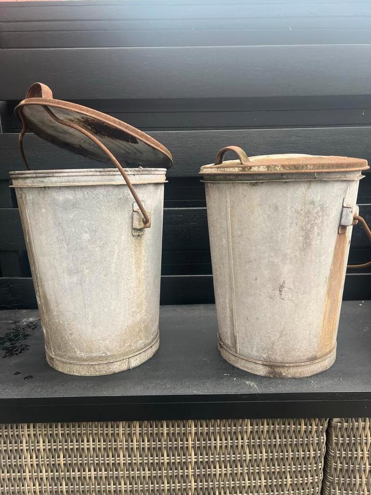 Vintage Zinken Emmer Set - Rotterdam, Huis en Inrichting, Emmers, Gebruikt, Zink, Met deksel, Ophalen of Verzenden
