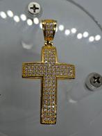 Goud vergulde zilveren hanger 925 kruis met diamanten, Ophalen of Verzenden, Zo goed als nieuw, Goud, Zilver