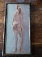 Oude aquarel naakt op de rug gezien...., Antiek en Kunst, Ophalen of Verzenden