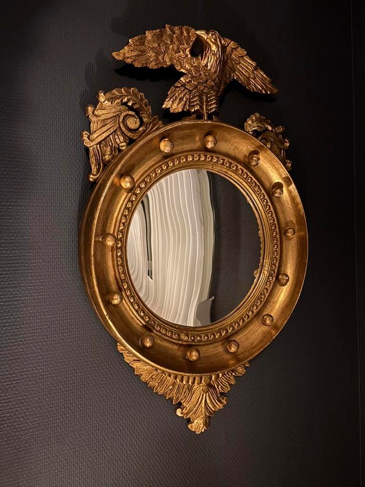 Bolspiegel met adelaar (zgn federal / convex mirror), Antiek en Kunst, Antiek | Spiegels, 50 tot 100 cm, Minder dan 100 cm, Rond