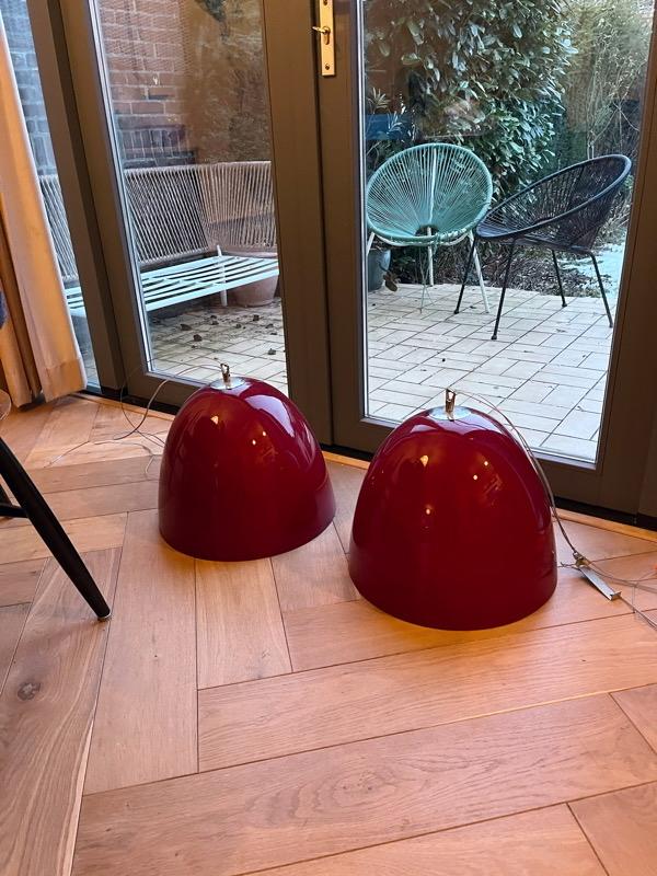 Rode glazen hanglampen - Designwinkel 220 Rotterdam, Ophalen, Gebruikt, Glas, Minder dan 50 cm