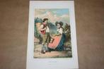Antieke kleurenlitho - Man en vrouw uit Zwitserland - 1874 !, Antiek en Kunst, Kunst | Litho's en Zeefdrukken, Ophalen of Verzenden