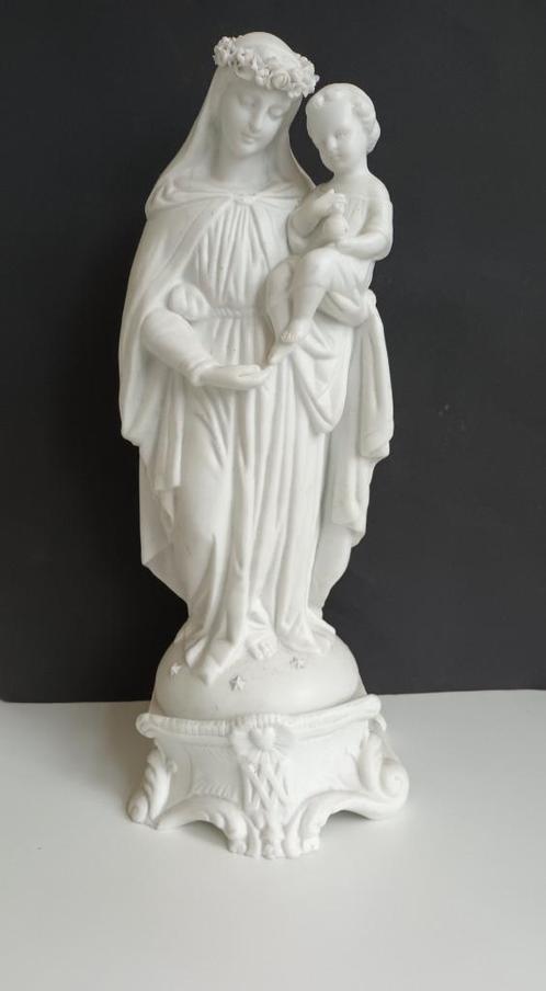 Antiek biscuit porselein Maria en kindje Jezus heiligbeeld, Antiek en Kunst, Antiek | Religie, Verzenden