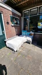 Tuinset van steigerhout op wieltjes inclusief kussens, Tuin en Terras, Tuinsets en Loungesets, Ophalen, Gebruikt, Bank, Steigerhout