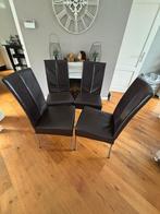 4 Bruine Lederen Eetkamerstoelen, Huis en Inrichting, Stoelen, Ophalen, Gebruikt, Bruin, Leer