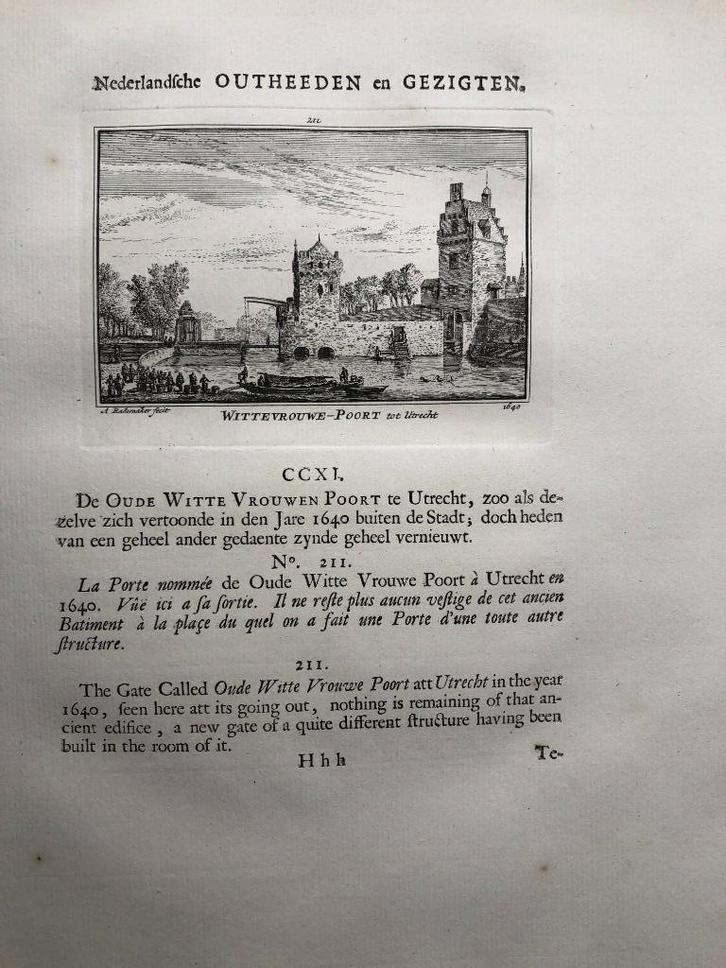 211 / Utrecht de Wittevrouwen Poort Kopergravure 1732, Antiek en Kunst, Kunst | Etsen en Gravures, Ophalen of Verzenden