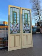 Set Jugendstil openslaande glas in lood deuren 257x154cm., Ophalen