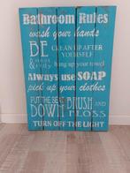 Groot houten tekstbord met Engelse badkamertekst turquoise, Huis en Inrichting, Woonaccessoires | Tekstborden en Spreuken, Ophalen