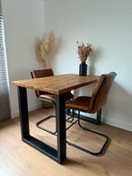 Teak Houten Bartafel met Lederen Stoelen, Huis en Inrichting, Tafels | Eettafels, Ophalen, 100 tot 150 cm, Teakhout, Tot twee personen