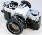 Canon AE-1 met FD 50mm/1.8 'new' en flitser in TOP STAAT, Gebruikt, Spiegelreflex, Canon, Ophalen of Verzenden