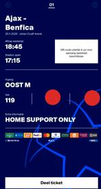 Ajax vs Benfica vak 119 1 kaartje, Losse kaart, Eén persoon, November, Europa of Champions League