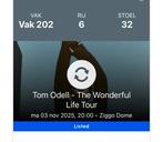 Tom odell 1 zitplek, Tickets en Kaartjes, Eén persoon, November