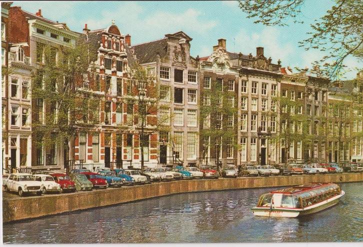 Amsterdam met auto's VW Karmann Ghia, Peugeot 404, Verzamelen, Ansichtkaarten | Nederland, Ongelopen, Noord-Holland, 1960 tot 1980