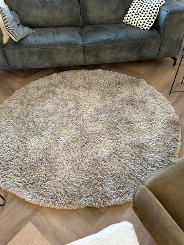 Rond vloerkleed beige hoogpolig