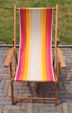 Vintage strandstoel jaren '70, Ophalen of Verzenden, Gebruikt, Hout, Verstelbaar