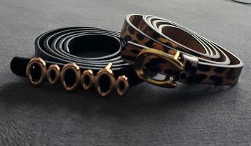 Riemenset Zwart/Leopard met Gouden Gespen - 2 Stuks beschikbaar voor biedingen