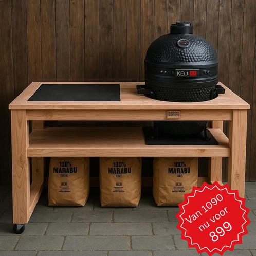 Kamado tafel douglashout + Kamado Compact – 15 inch, Tuin en Terras, Houtskoolbarbecues, Nieuw, Met accessoires, Ophalen of Verzenden