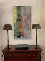 2x Elegante bedlampen & tijgerprint kappen, Hout, 50 tot 75 cm, Ophalen of Verzenden, Landelijk