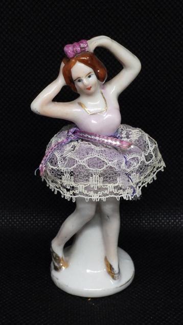 Oud Miniatuur BEEDJE Ballerina ~ Porselein Bezet JAPAN 1950