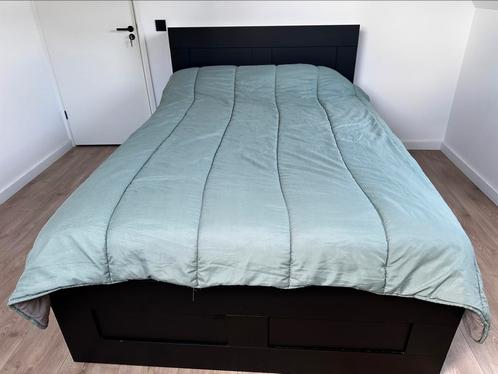 Brimnes Ikea Bed 140x200 met hoofdbord met opbergruimte, Huis en Inrichting, Slaapkamer | Bedden, Zo goed als nieuw, Tweepersoons