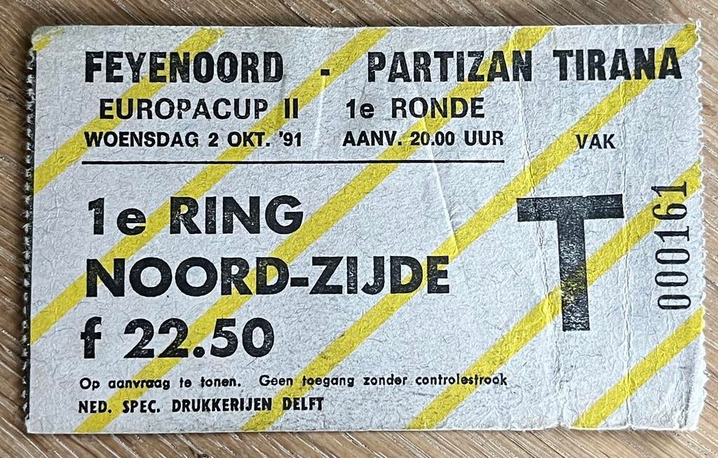 Toegangskaartje Feijenoord-Partizan Tirana EC II 1991/92, Ophalen of Verzenden, Gebruikt, Feyenoord