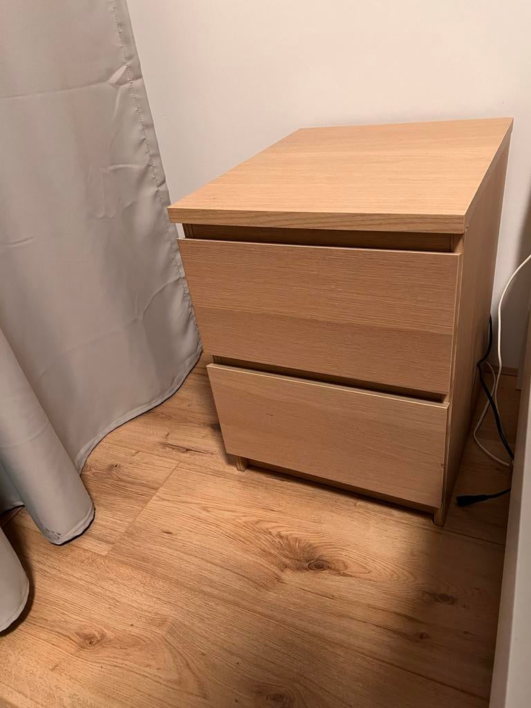 IKEA MALM nachtkastje met 2 lades, wit eiken fineer, Ophalen, Minder dan 45 cm, 55 tot 70 cm, Zo goed als nieuw
