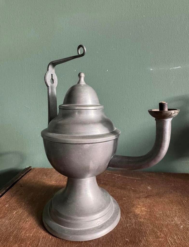 Antieke olielampjes, 2 stuks, tin, Antiek en Kunst, Antiek | Tin, Ophalen of Verzenden