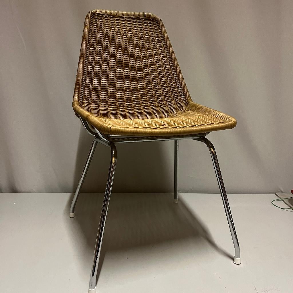 Rotanhuis stoel model Italia chroom frame met rattan zitting, Gebruikt, Overige kleuren, Vintage, Ophalen of Verzenden
