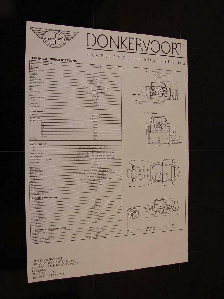 Donkervoort flyers S8 S8A S8AT, Boeken, Ophalen of Verzenden, Overige merken