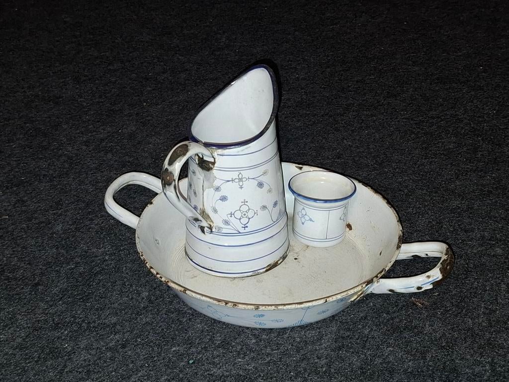 Emaille waskom met kan en beker, Antiek en Kunst, Ophalen of Verzenden