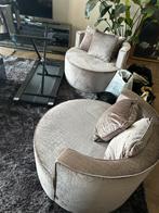 Fauteuil suede beige print, Huis en Inrichting, Fauteuils, Ophalen, Zo goed als nieuw, 75 tot 100 cm, 50 tot 75 cm