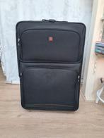 Zwarte stoffen koffer met 2 wielen en trekstang, Ophalen, Zwart, Zo goed als nieuw, 60 tot 80 cm