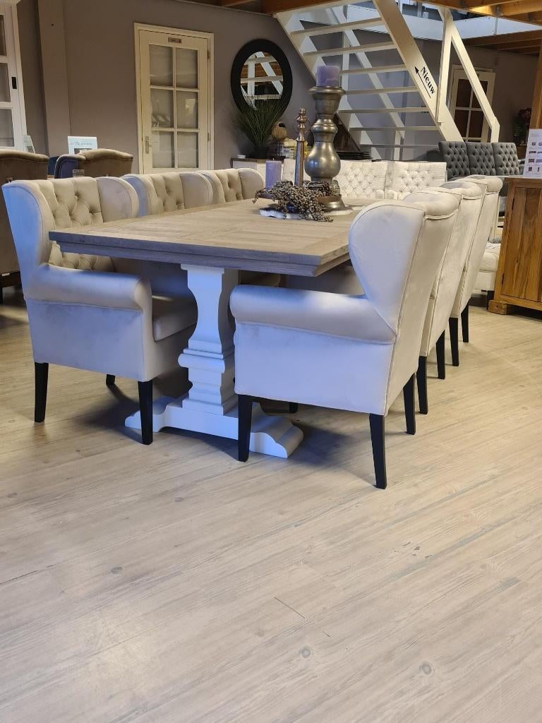 *VOORRAAD* 6 Landelijke Eetkamerstoelen Roman Velvet Beige 7, Overige kleuren, Ophalen of Verzenden, Stof, Vijf, Zes of meer stoelen