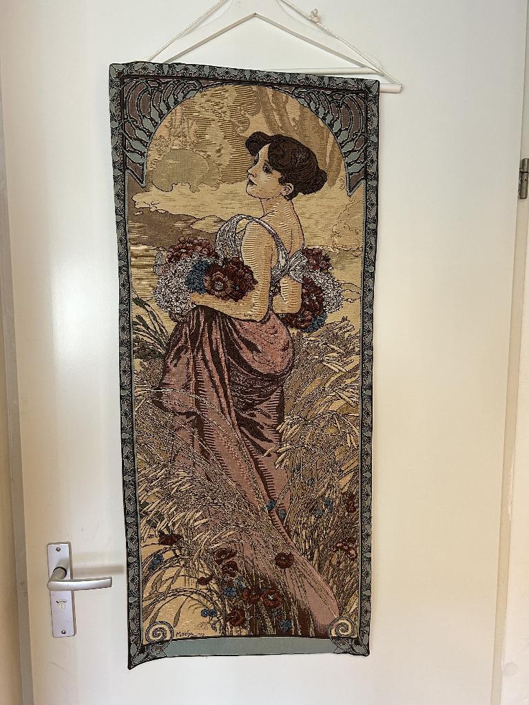 Alphonse Mucha summer/ete wandtapijt/decoratie, Textiel, Ophalen of Verzenden, Zo goed als nieuw, Wandbord of Wandpaneel