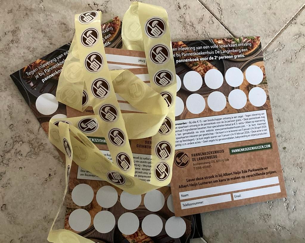 Pannenkoekenhuis Langenberg Ede, AH zegels voor 2e gratis, Tickets en Kaartjes, Kortingen en Cadeaubonnen, Eén persoon, Kortingsbon