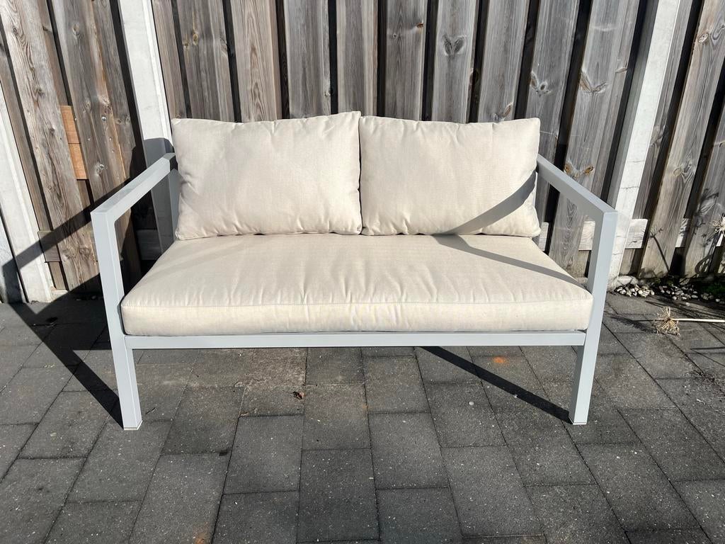Loungebank voor balkon 140x80 met kussens en hoes, Ophalen, Zo goed als nieuw, Metaal