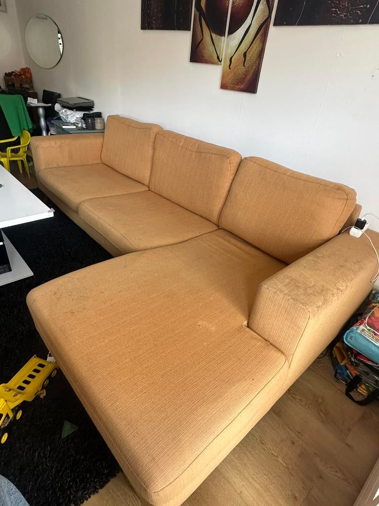 Bijna gratis oker gele bank, Ophalen of Verzenden, Gebruikt, Minder dan 75 cm, Stof