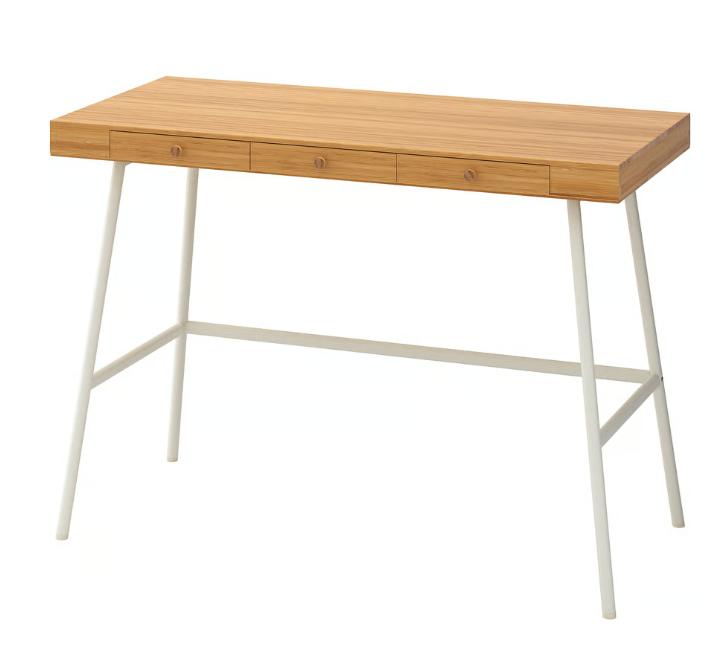Ikea bureau Lillasen bamboe wit circa 50 x 100 cm als nieuw, Huis en Inrichting, Bureaus, Scandinavisch, Ophalen, Zo goed als nieuw