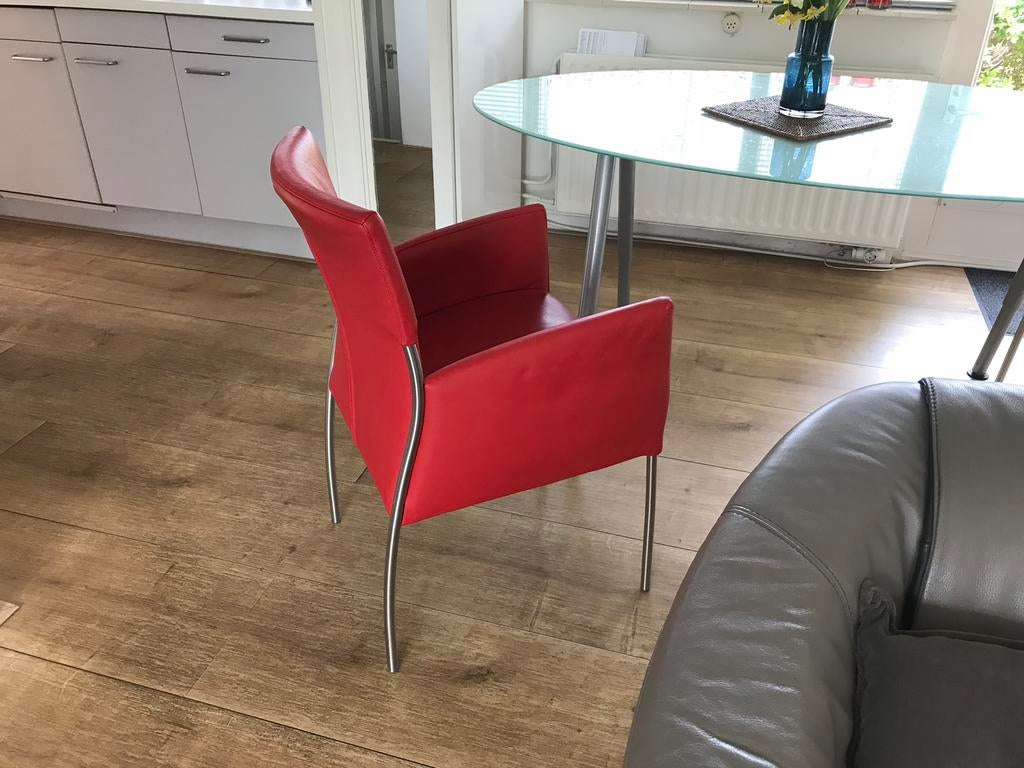 Eettafel stoelen 4x, 75 m² of meer, Ophalen of Verzenden, Zo goed als nieuw, Rood
