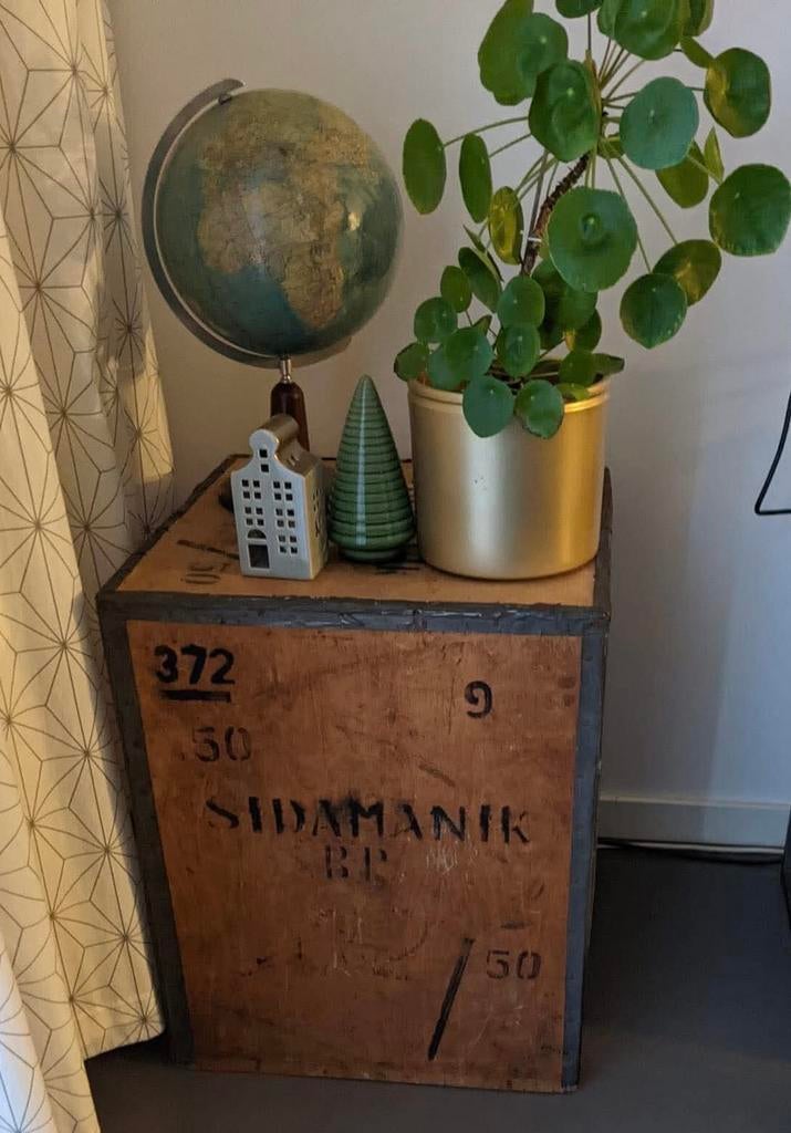 2 Unieke vintage houten theekisten bijzettafels, Huis en Inrichting, Tafels | Bijzettafels, Ophalen, Minder dan 55 cm, Gebruikt