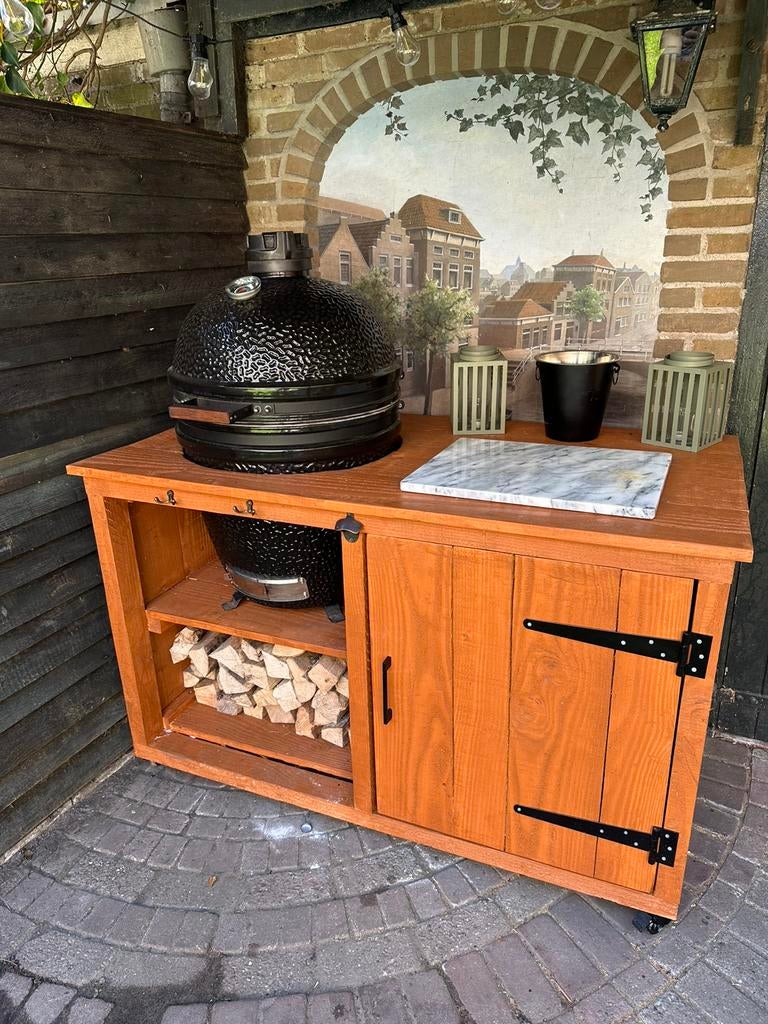 Unieke handgemaakte buitenkeuken voor Kamado BBQ, Ophalen, Zo goed als nieuw, Houtskool, Vrijstaand