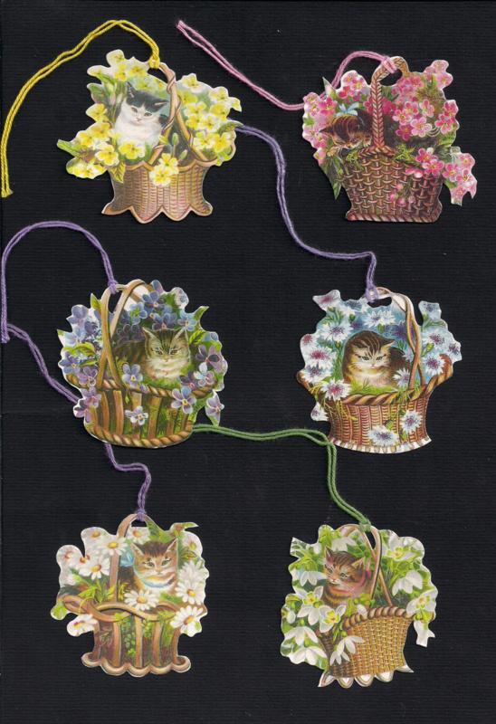 Cadeaulabels poezen in bloemenmandjes 6 stuks, Verzenden