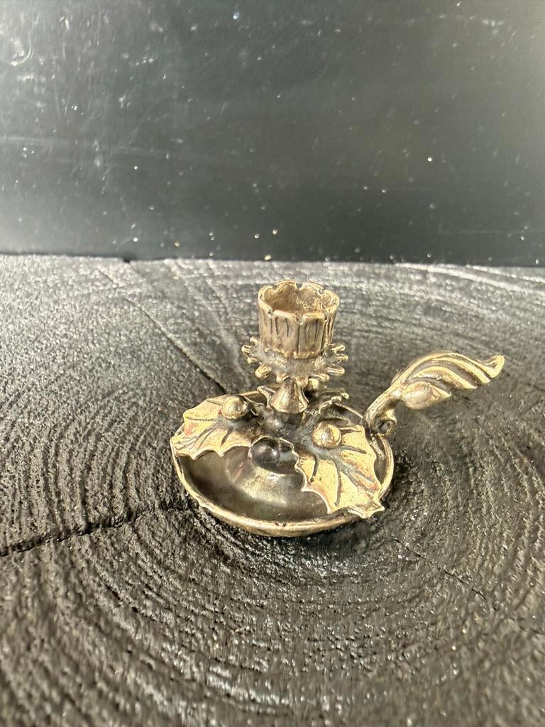 Zilveren miniatuur kandelaar/blaker met drie bladeren, Ophalen of Verzenden, Zilver