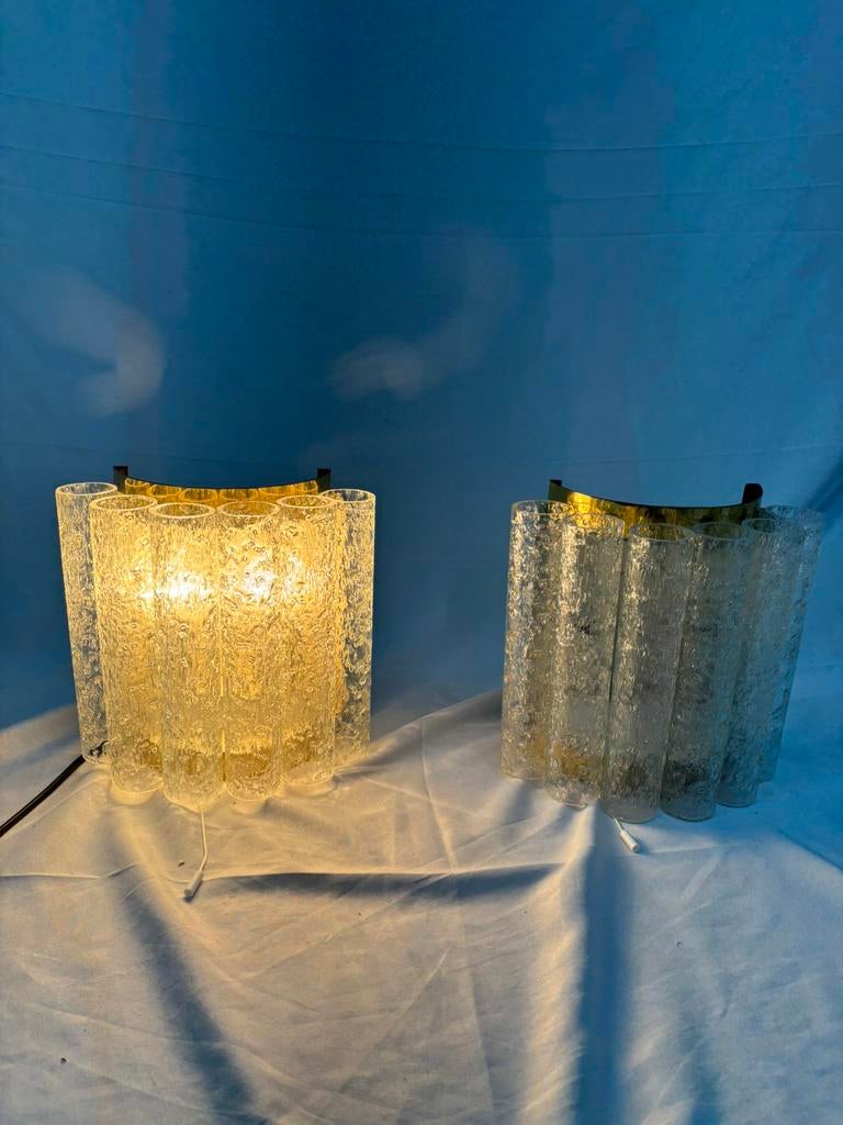 Vintage set Doria Leuchten wandlampen ijsglas tubes jaren 60, Ophalen of Verzenden, Gebruikt, Glas